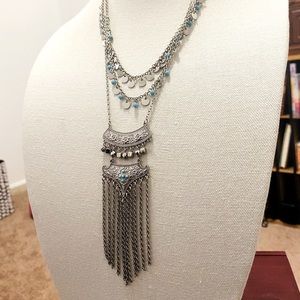 Boho Silver and turquoise long necklace